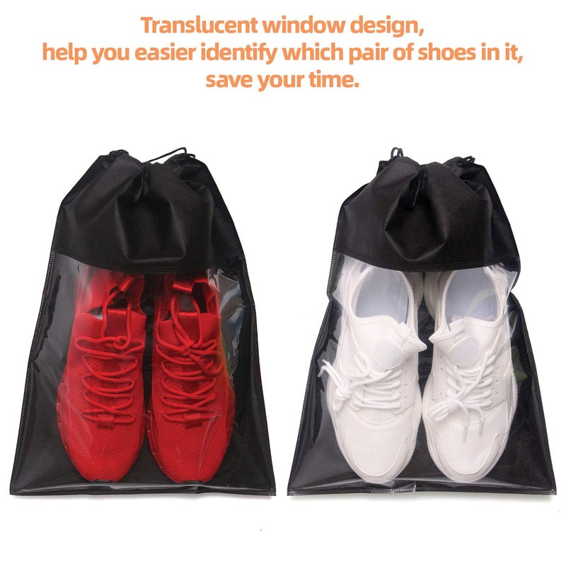 TENABORT 12 Pack Portable Shoe Bags for Travel Large Shoes Pouch Storage Organizer Clear Window with Drawstring for Men and Women Black - Image 4